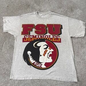 Vintage 90s Florida State Seminoles FSU Single Stitch USA Gray Graphic Tee Large